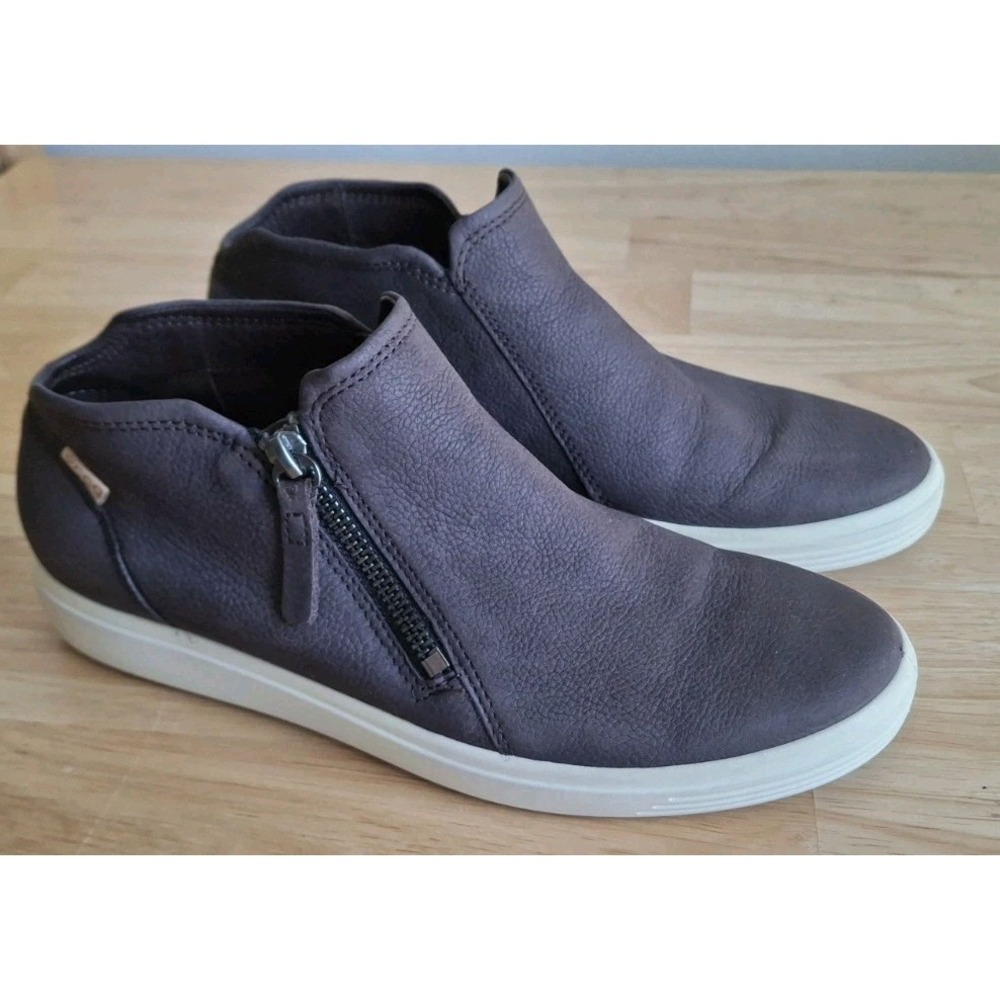 ECCO Soft 7 Women's Nubuck Leather Side Zip Sneakers EU 39 US 8 Dark Grey/Brown